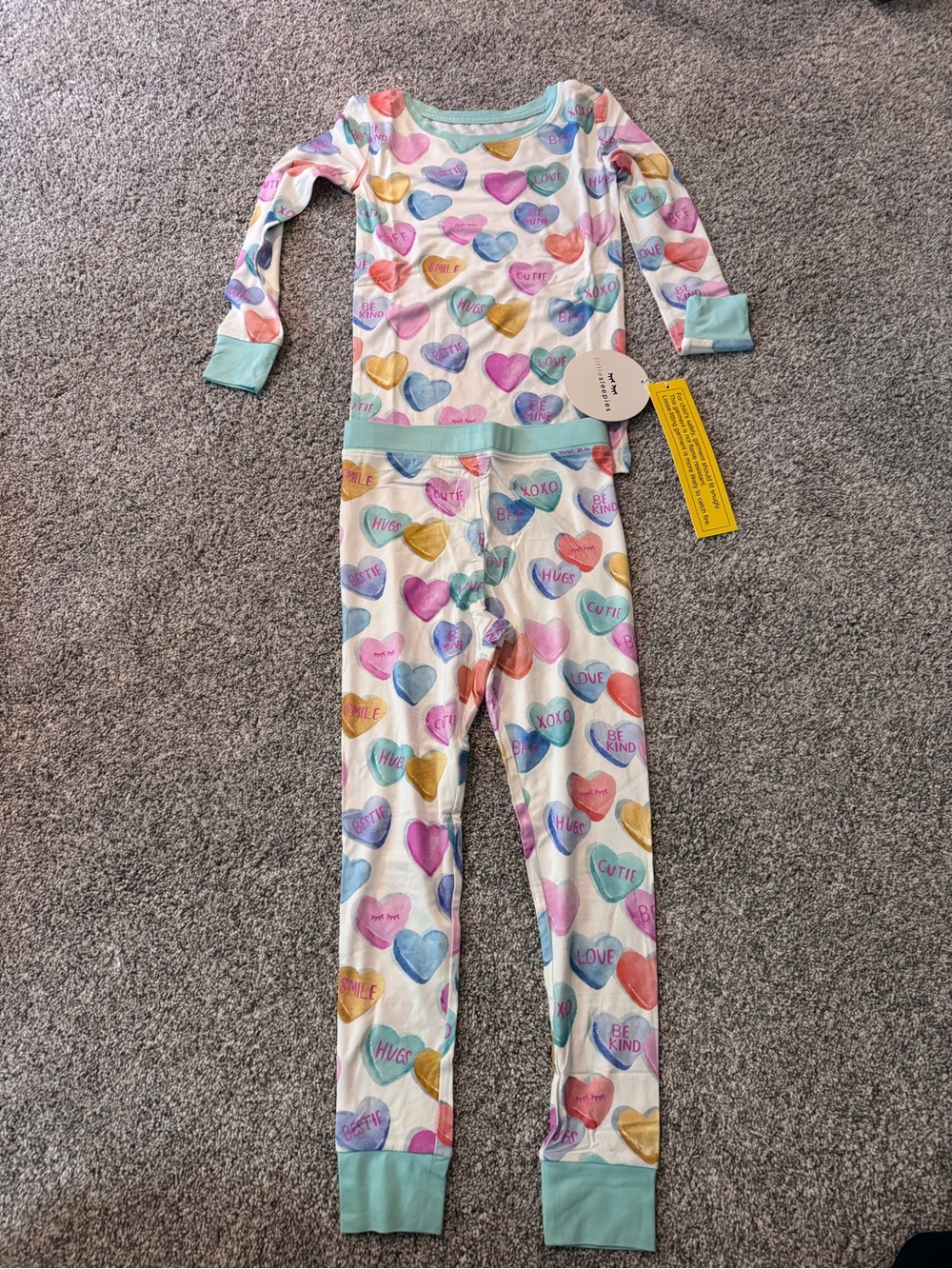 Little Sleepies Heart Print Pajama Set in Pastel Multi and Mint